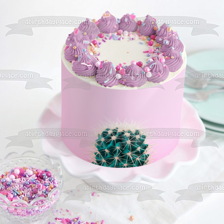 Lone Cactus Suculento Cactus Flor Planta Comestible Cake Topper Imagen ABPID52257