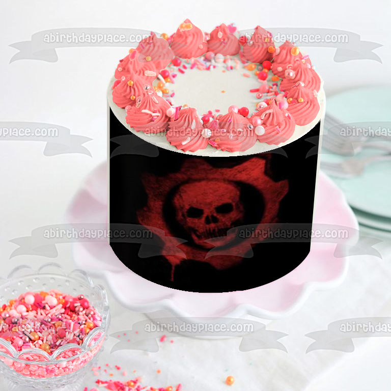 Adorno comestible para tarta con logotipo de esqueleto de engranaje de Gears of War 2, imagen ABPID52529