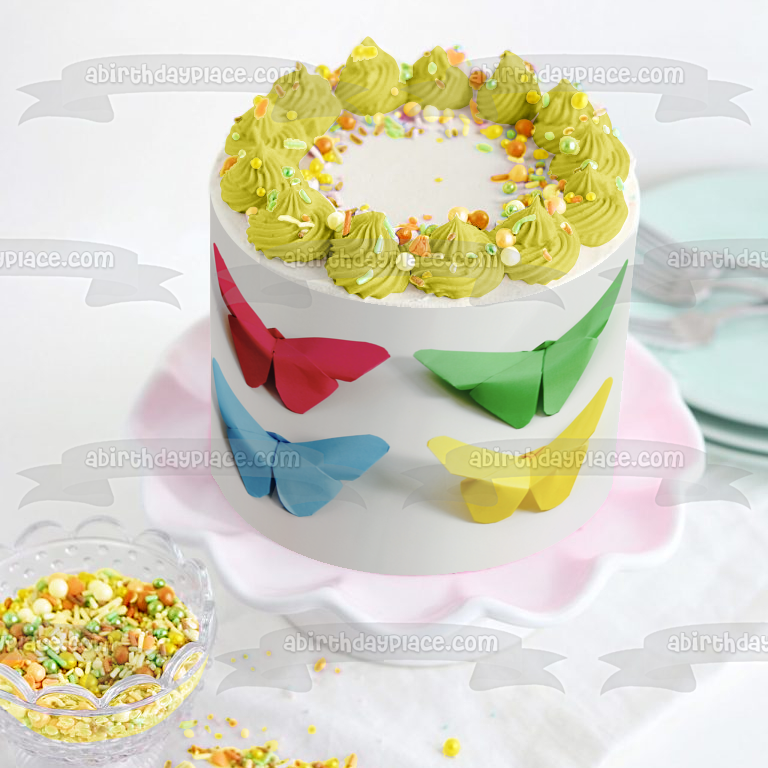 Origami Rainbow Butterfly Crafts Edible Cake Topper Image ABPID52270