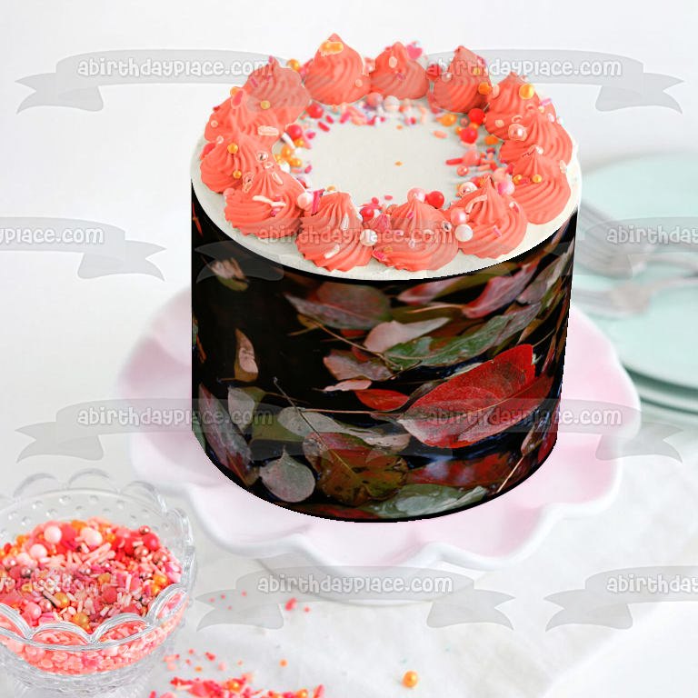 Fall Season Colorful Leaves on the Water Edible Cake Topper Image ABPID52549
