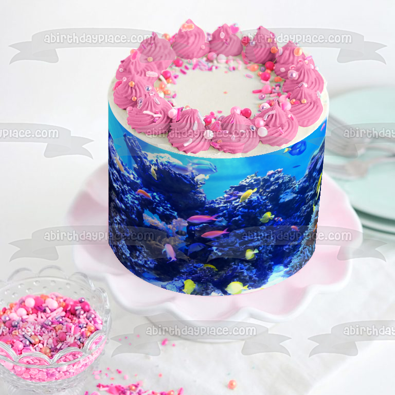 Ocean Life Scenery Fish Coral Edible Cake Topper Image ABPID52558