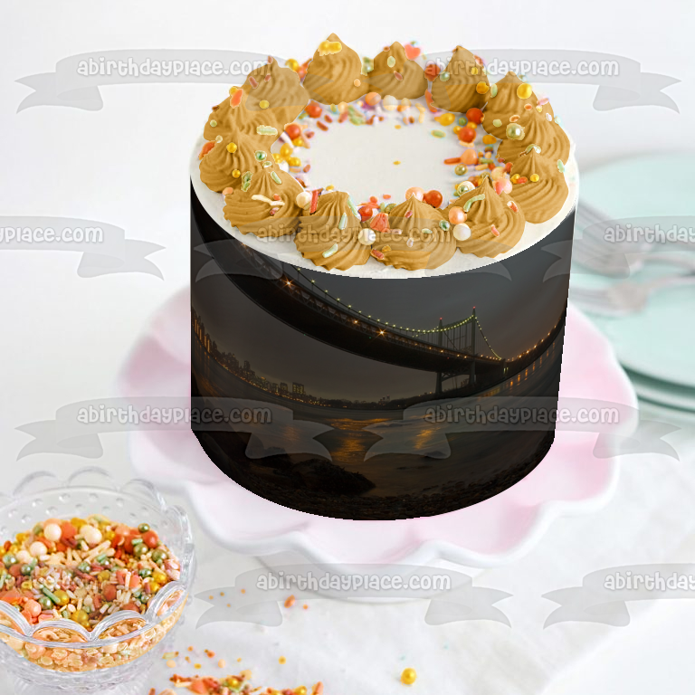 City Bridge and Buildings Edible Cake Topper Image ABPID52570