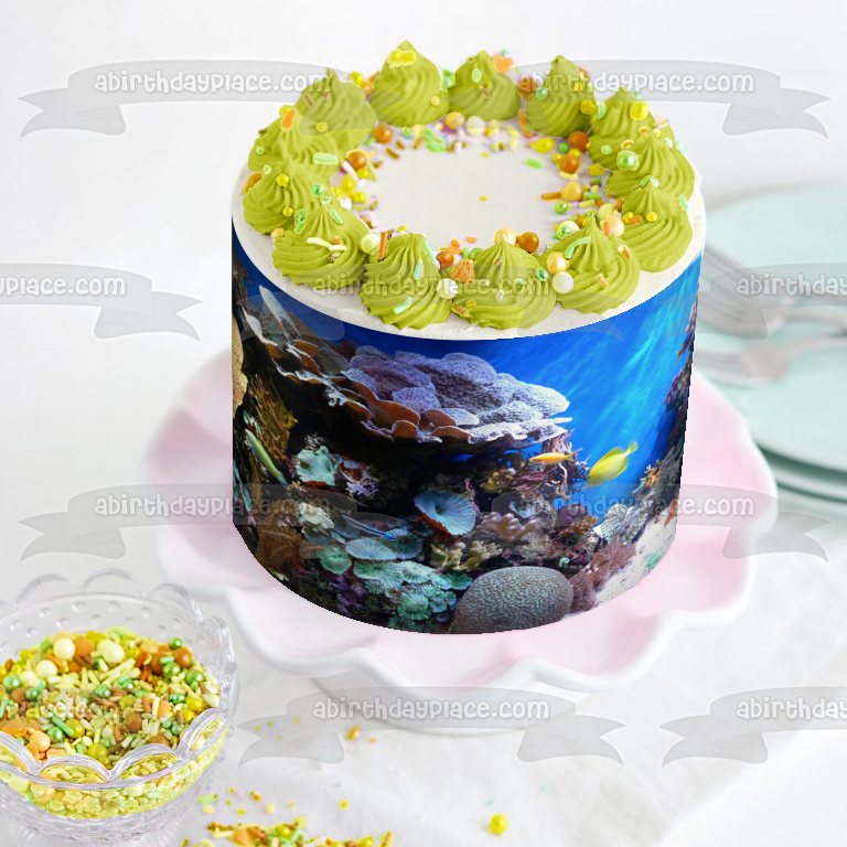Ocean Life and Scape Fish Coral Edible Cake Topper Image ABPID52571