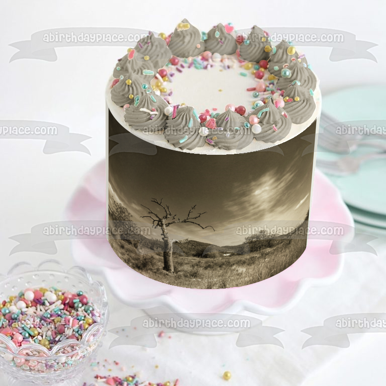 Trees Sepia Tone Bleak Landscape Edible Cake Topper Image ABPID52589