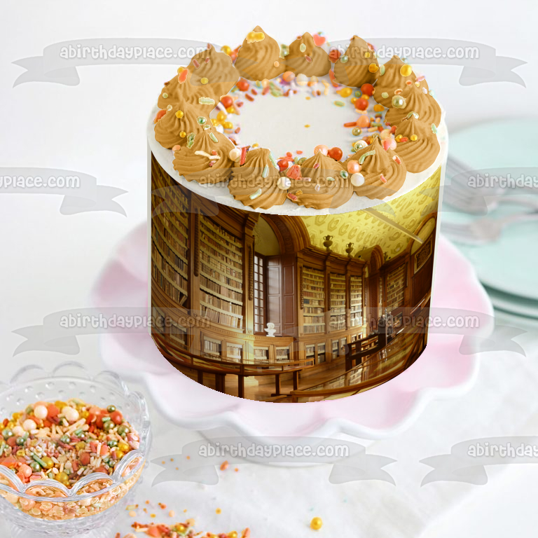 Imagen de decoración comestible para tarta de libros de biblioteca ABPID52613