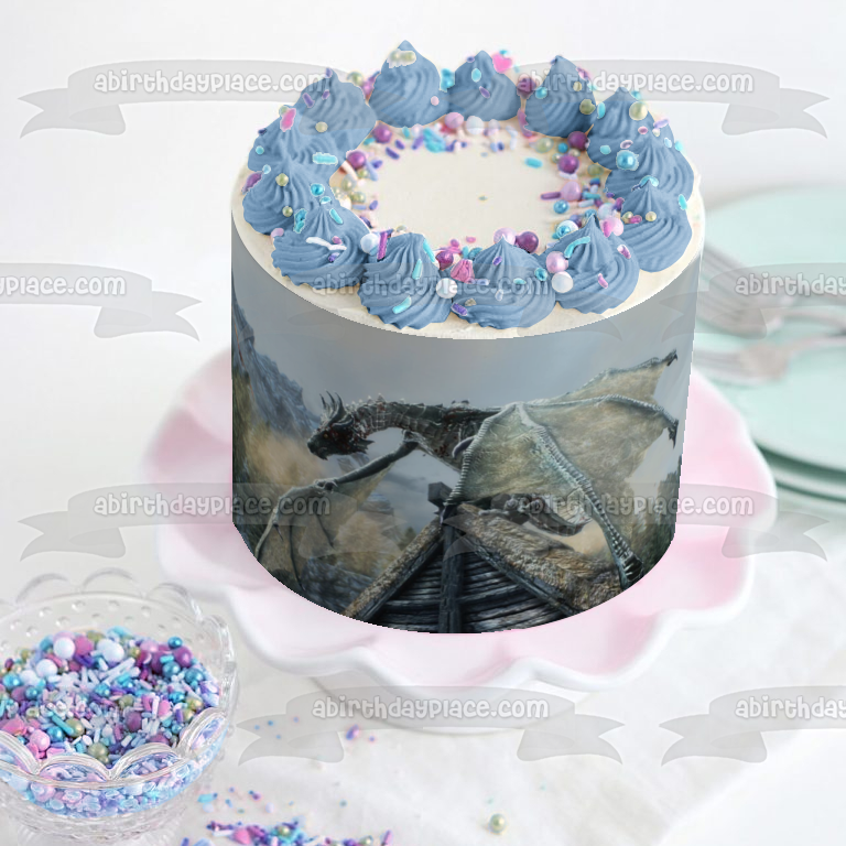 Skyrim Elder Scrolls Dragon Bethesda RPG Gaming Edible Cake Topper Imagen ABPID52662
