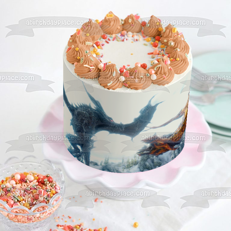 Skyrim Elder Scrolls Bethesda Dragon RPG Gaming Edible Cake Topper Image ABPID52663