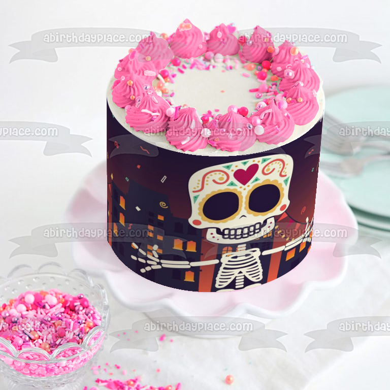 Happy Halloween Sugar Skeleton Edible Cake Topper Image ABPID52685