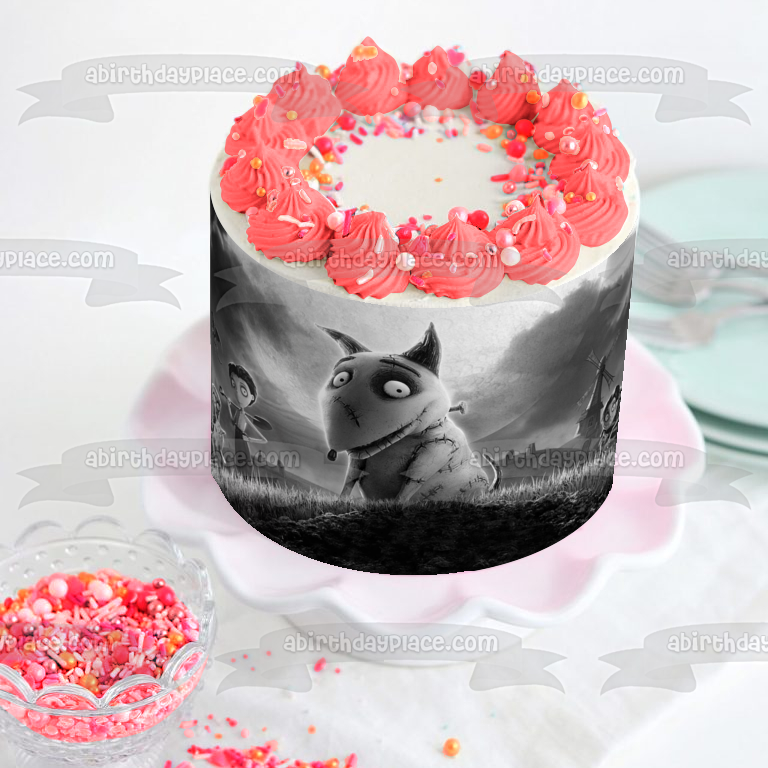 Frankenweenie blanco y negro Edgar E Gore chica rara decoración comestible para tarta imagen ABPID52960