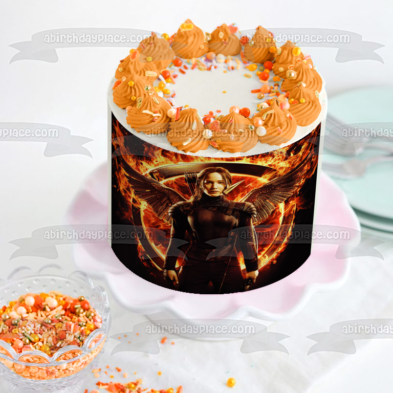 Hunger Games Katniss Mockinjay Fire Wings Edible Cake Topper Image ABPID52756