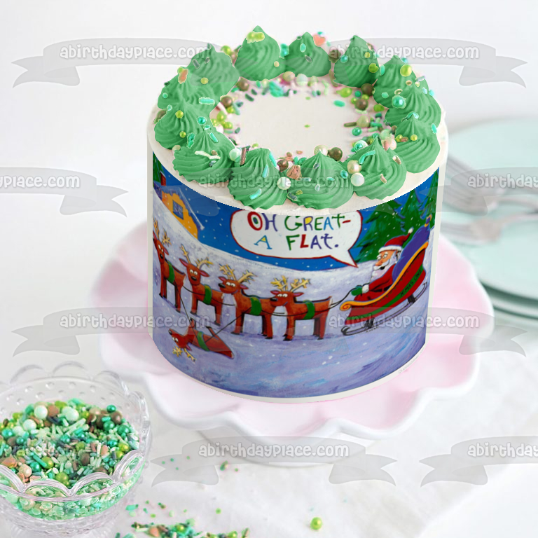 Feliz Navidad, Papá Noel, reno, trineo, "Oh, genial, plano", adorno comestible para tarta, imagen ABPID53050