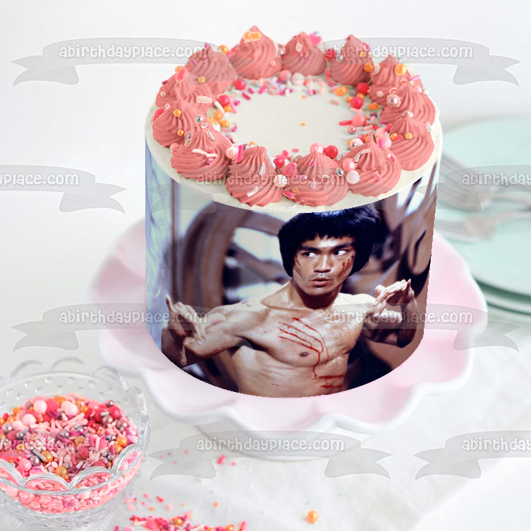 Bruce Lee Enter the Dragon Kung Fu Artes marciales Película clásica Decoración comestible para tarta Imagen ABPID52826