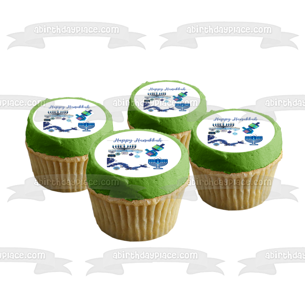 Happy Hanukkah Menorah Dreidel Star of David Edible Cake Topper Image ABPID53074