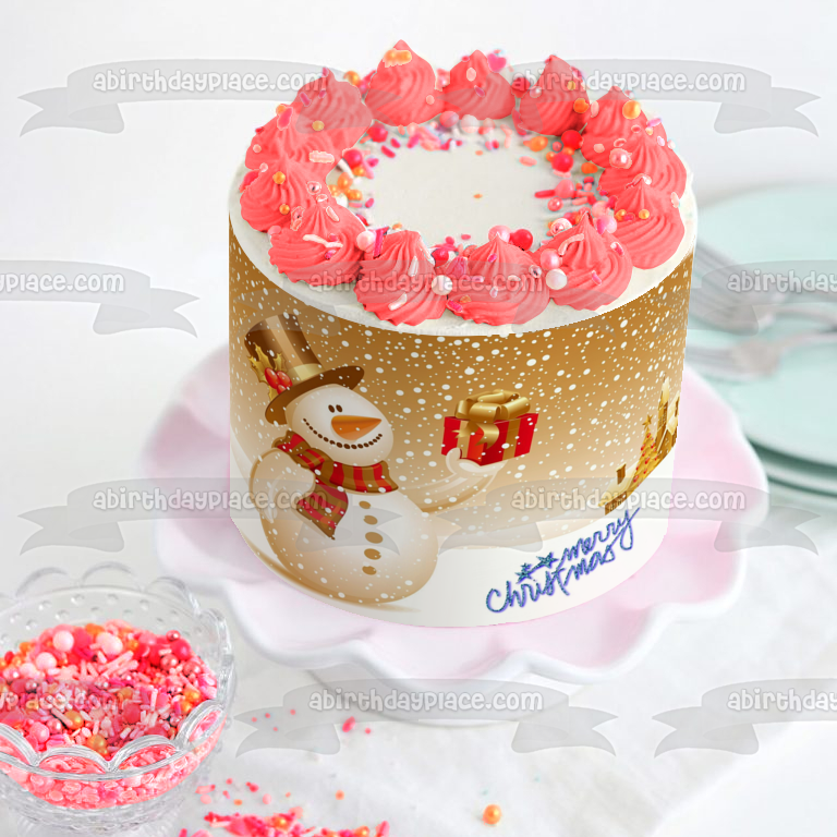 Feliz Navidad Muñeco de nieve Regalo de Navidad Adorno comestible para tarta Imagen ABPID53101