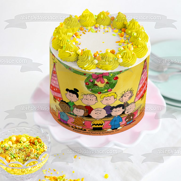Peanuts Merry Christmas Charlie Brown Lucy Sally Linus Christmas Tree Christmas Wreath Edible Cake Topper Image ABPID53108