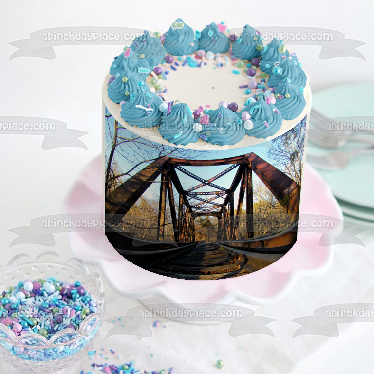 Railroad Railway Train Track Bridge Engineering Edible Cake Topper Image ABPID52890