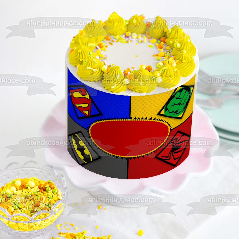 Superhéroes Batman Superman Spider-Man The Hulk Logos Edible Cake Topper Imagen ABPID56456