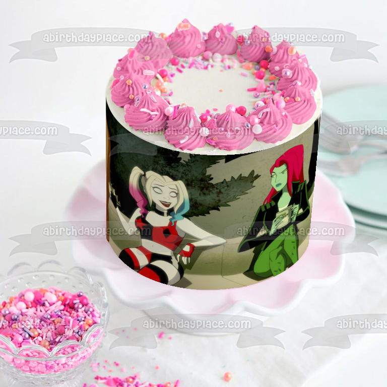 Harley Quinn Poison Ivy Animated Series DC Comics Edible Cake Topper Image ABPID53282