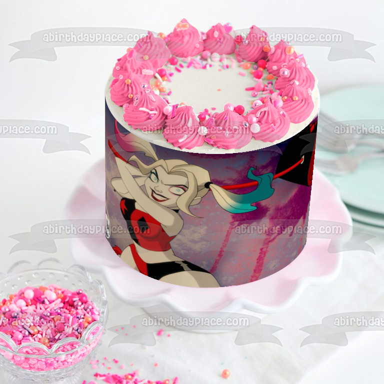 Adorno comestible para tarta de la serie animada Harley Quinn Mallet de DC Comics, imagen ABPID53283