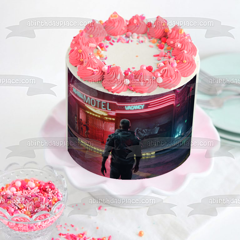 Cyberpunk 2077 No Tell Motel Edible Cake Topper Image ABPID53416
