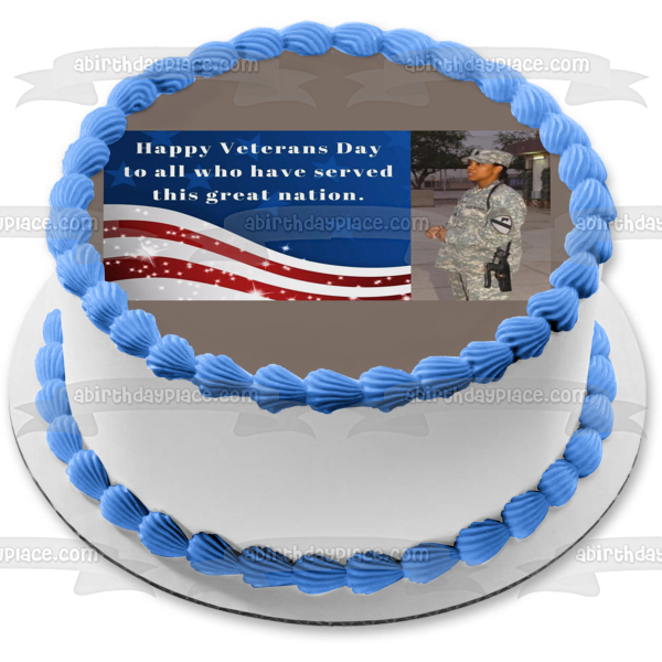 Feliz Día de los Veteranos Foto personalizada Bandera estadounidense Decoración comestible para tarta Imagen ABPID53299