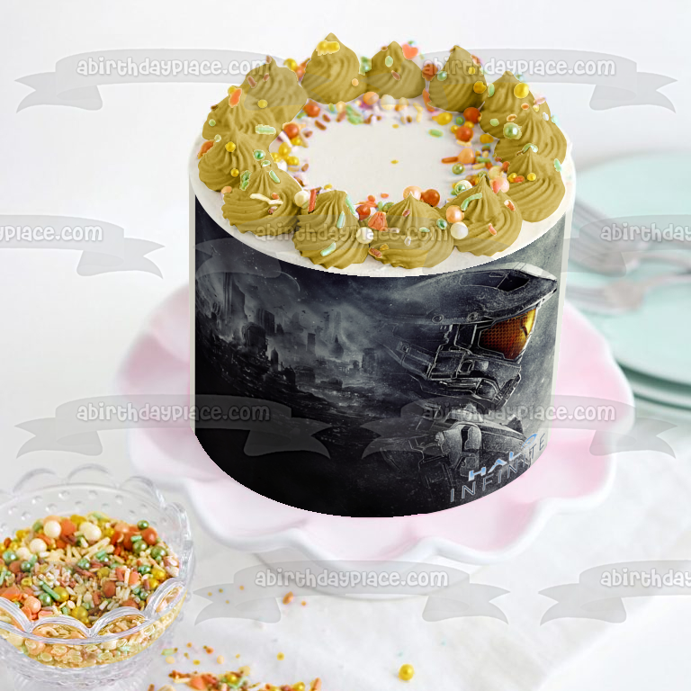 Halo Infinite Open World RPG Master Chief City Scape Juego de disparos personalizable Imagen comestible para decoración de tarta ABPID53716