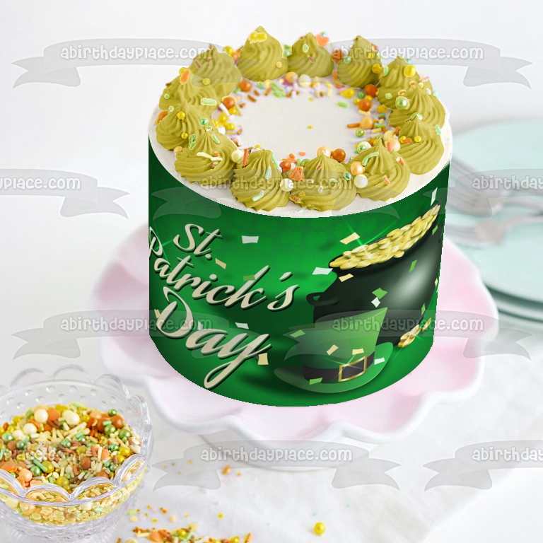 Happy St. Patrick's Day Leprechaun Hat Pot of Gold Edible Cake Topper Image ABPID53721