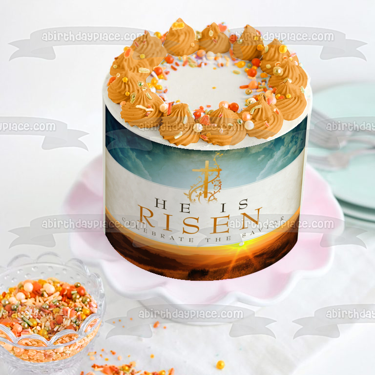 Pascua Él ha resucitado Celebra la cruz del Salvador Imagen comestible para decoración de tarta ABPID53749