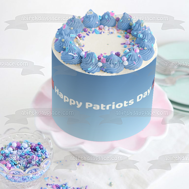 Happy Patriot's Day American Flags Edible Cake Topper Image ABPID53757