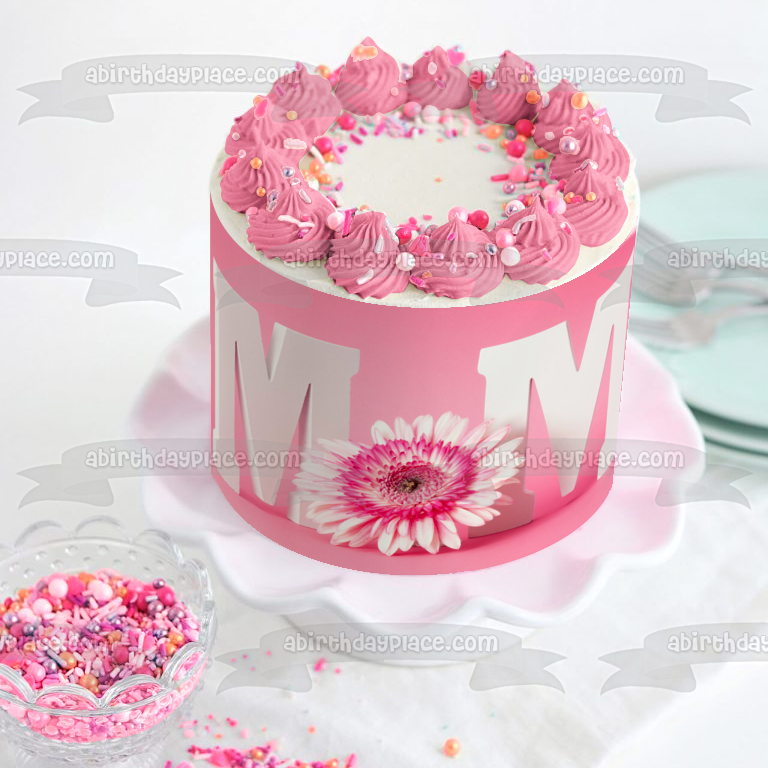Adorno comestible para tarta con flor rosa feliz día de la madre "Mamá" Imagen ABPID53810