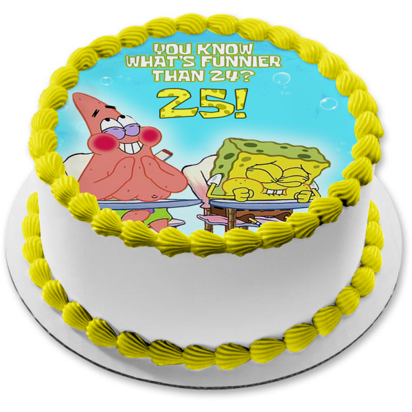 SpongeBob SquarePants and Patrick Laughing In School Desks Edible Cake Topper Image ABPID56493