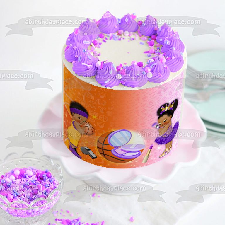 Layups or Makeup Gender Reveal Party Edible Cake Topper Image ABPID56479