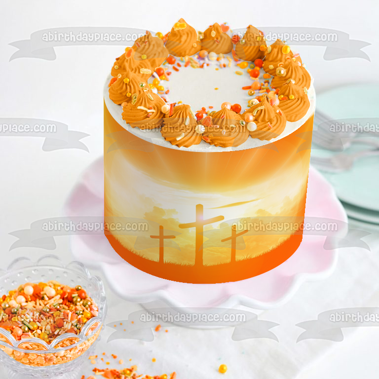 Easter Cross Crucifixion Calvary Golgotha Jesus Christianity Resurrection Edible Cake Topper Image ABPID53542