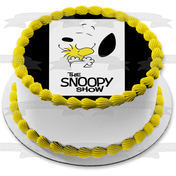 El show de Snoopy Snoopy y Woodstock abrazándose como adorno comestible para pastel Imagen ABPID53875