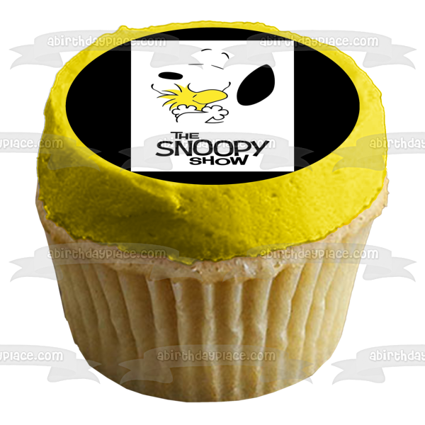 El show de Snoopy Snoopy y Woodstock abrazándose como adorno comestible para pastel Imagen ABPID53875