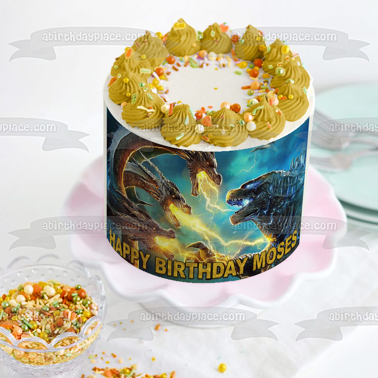 Ghidorah Godzilla Happy Birthday Customizable Edible Cake Topper Image ABPID53609