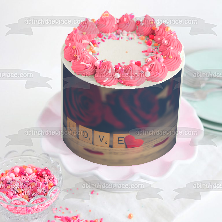 Imagen comestible para decoración de tarta con bloques de construcción del amor ABPID53631