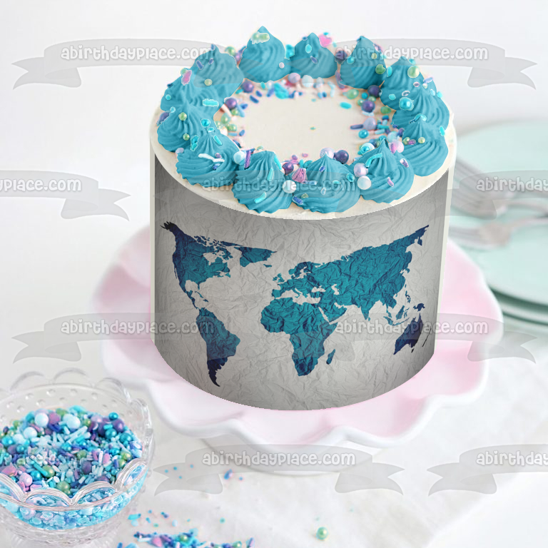 Textured Real World Map Edible Cake Topper Image ABPID53634