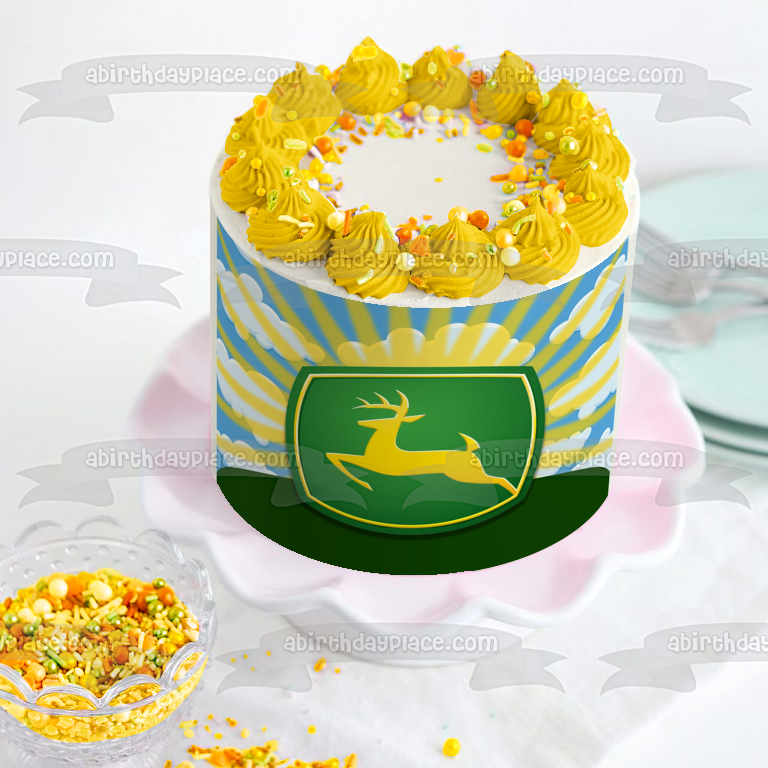 John Deer Logo Farm Rural Machine Customizable Edible Cake Topper Image ABPID53650