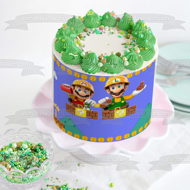 Super Mario Maker 2 Building Your World Customizable Mario Luigi Edible Cake Topper Image ABPID53660