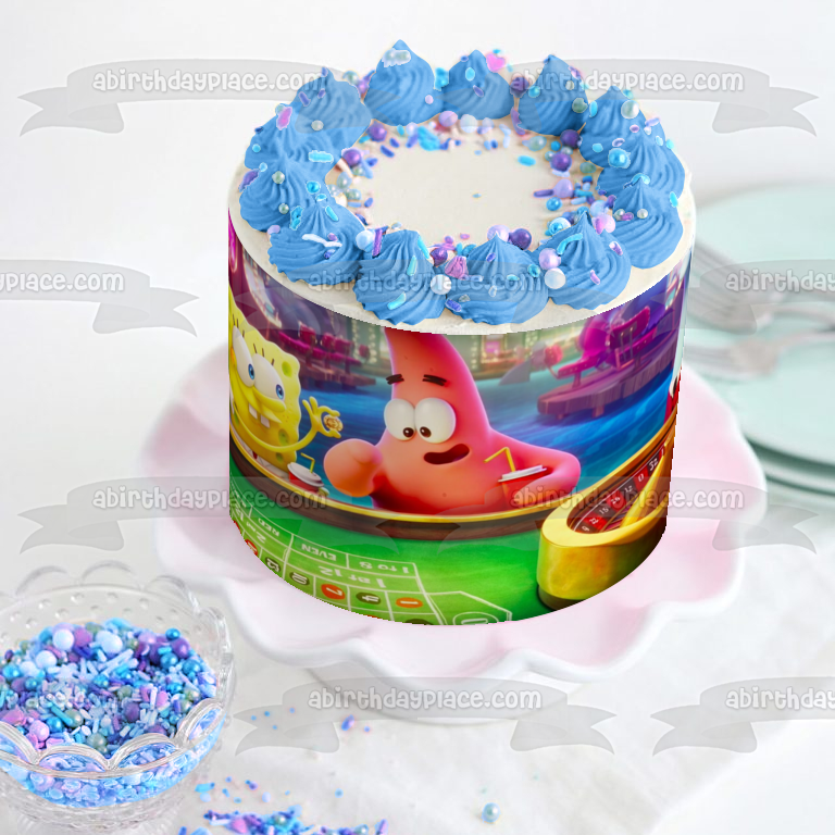 The SpongeBob Movie: Sponge on the Run SpongeBob and Patrick at Casino Edible Cake Topper Image ABPID54008