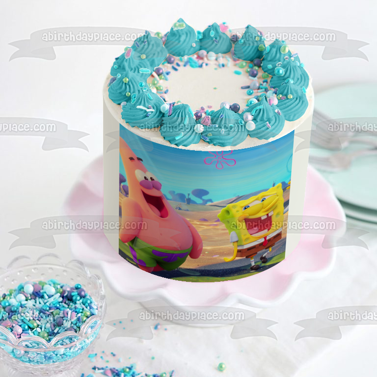 The SpongeBob Movie: Sponge on the Run SpongeBob and Patrick Laughing Edible Cake Topper Image ABPID54011