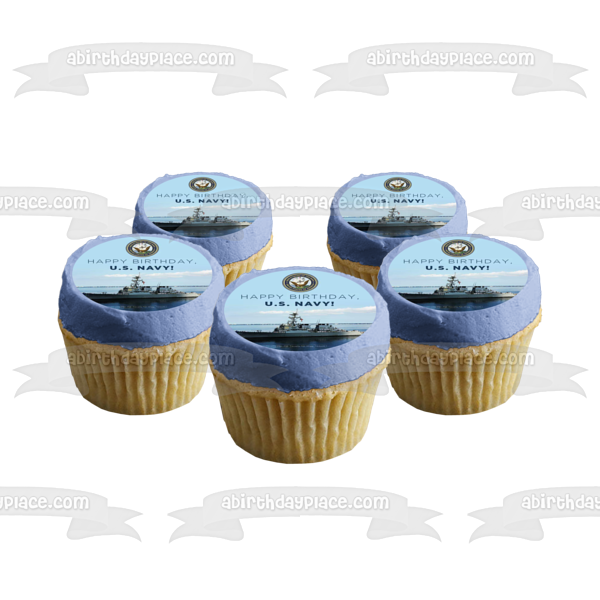 ¡Feliz cumpleaños Marina de los EE. UU.! Imagen comestible para decoración de tarta de barco naval ABPID54287