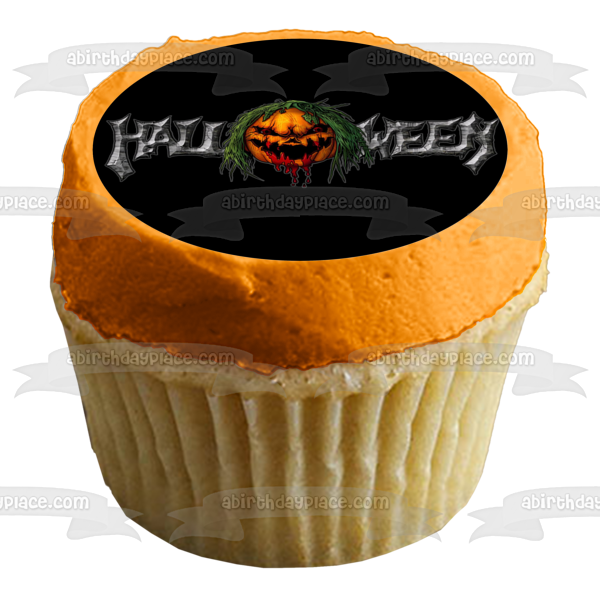 Happy Halloween Scary Pumpkin Edible Cake Topper Image ABPID54312