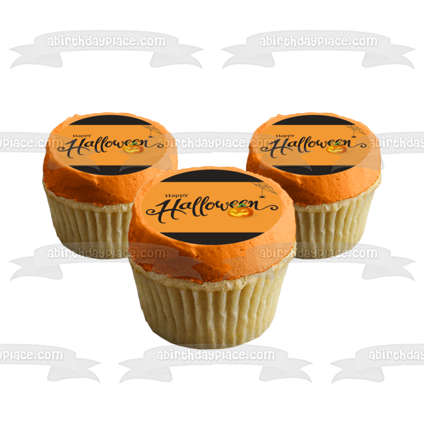 Happy Halloween Jack-O-Lantern Spider Edible Cake Topper Image ABPID54316