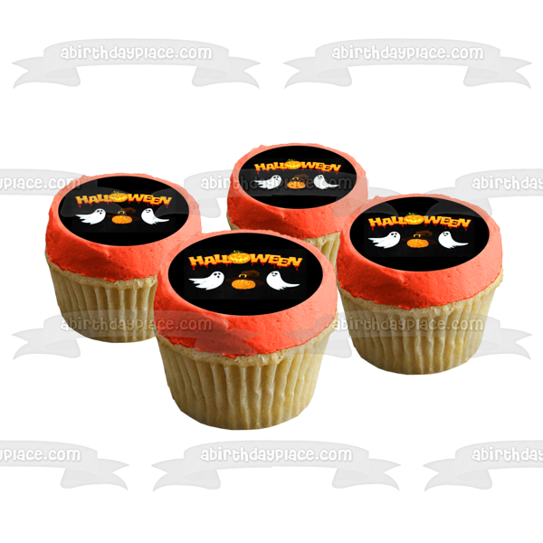 Halloween Jack-O-Lantern and Ghosts Edible Cake Topper Image ABPID54321