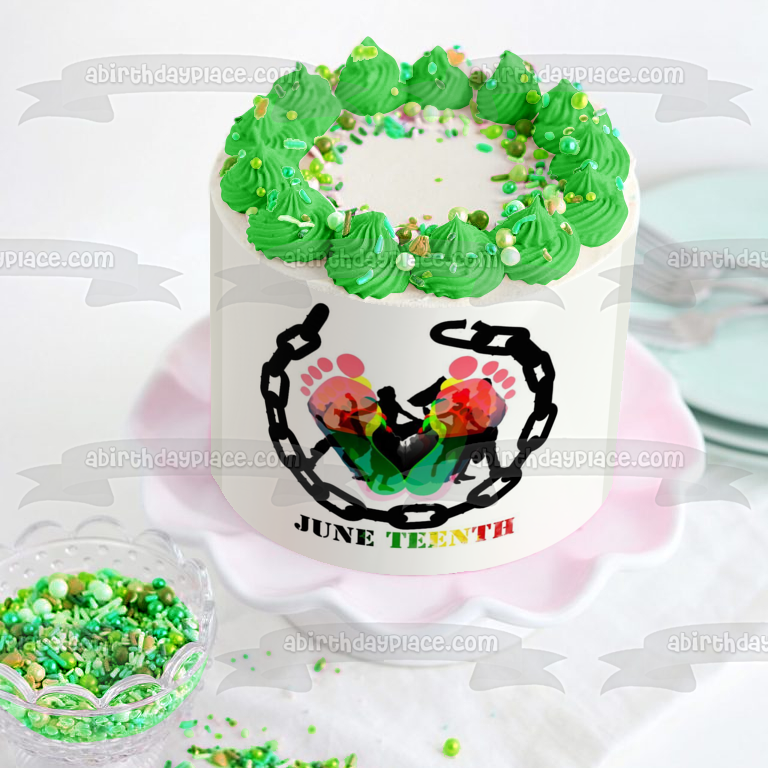 Imagen de decoración comestible para tarta del Día de la Libertad del 16 de junio, cadena rota, personas bailando, ABPID54097