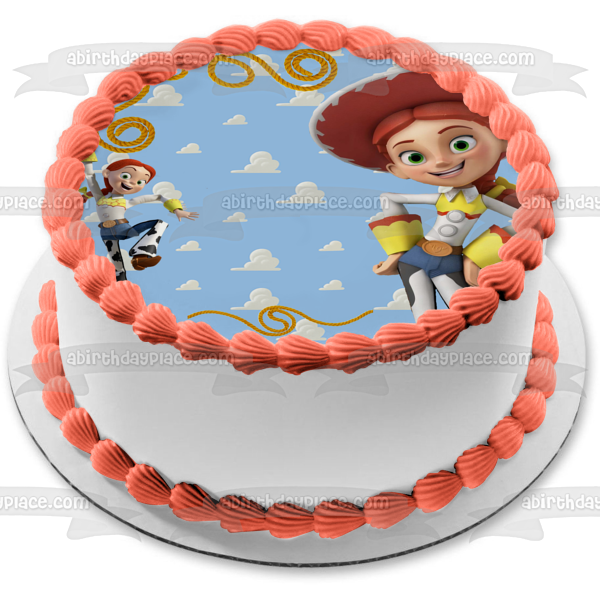Disney Toy Story Jessie the Cowgirl with a Lasso Clouds Background Edible Cake Topper Image ABPID56547