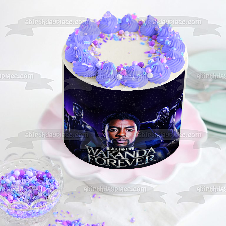 Black Panther T'Challa Chadwick Boseman Wakanda Forever Edible Cake Topper Image ABPID56570