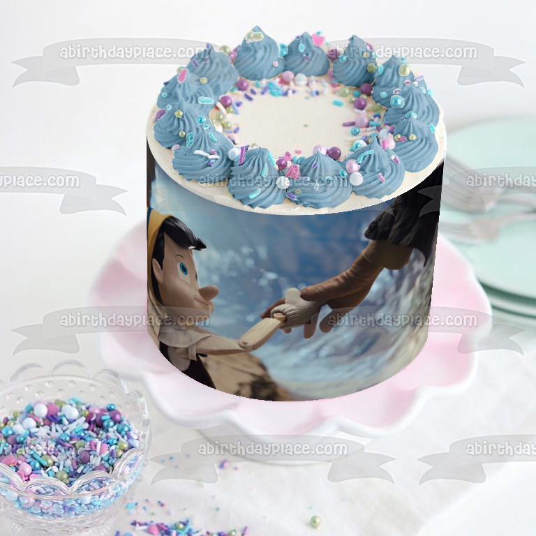 Pinocho Geppetto mano a mano decoración comestible para tarta imagen ABPID56618